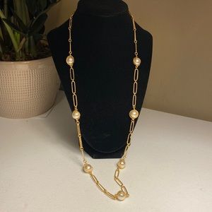 Avon Gold Tone Paperclip Chain with Faux Pearls Necklace